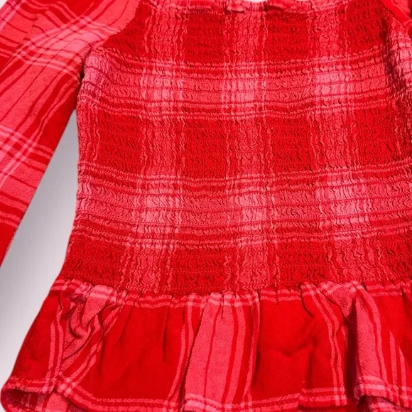 Thereabouts Charming Red And Pink Plaid Smocked Girls Blouse Size XS 6-6X - Picture 8 of 9